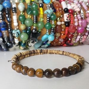 Unisex Tiger Eye Amber Wood Bracelet